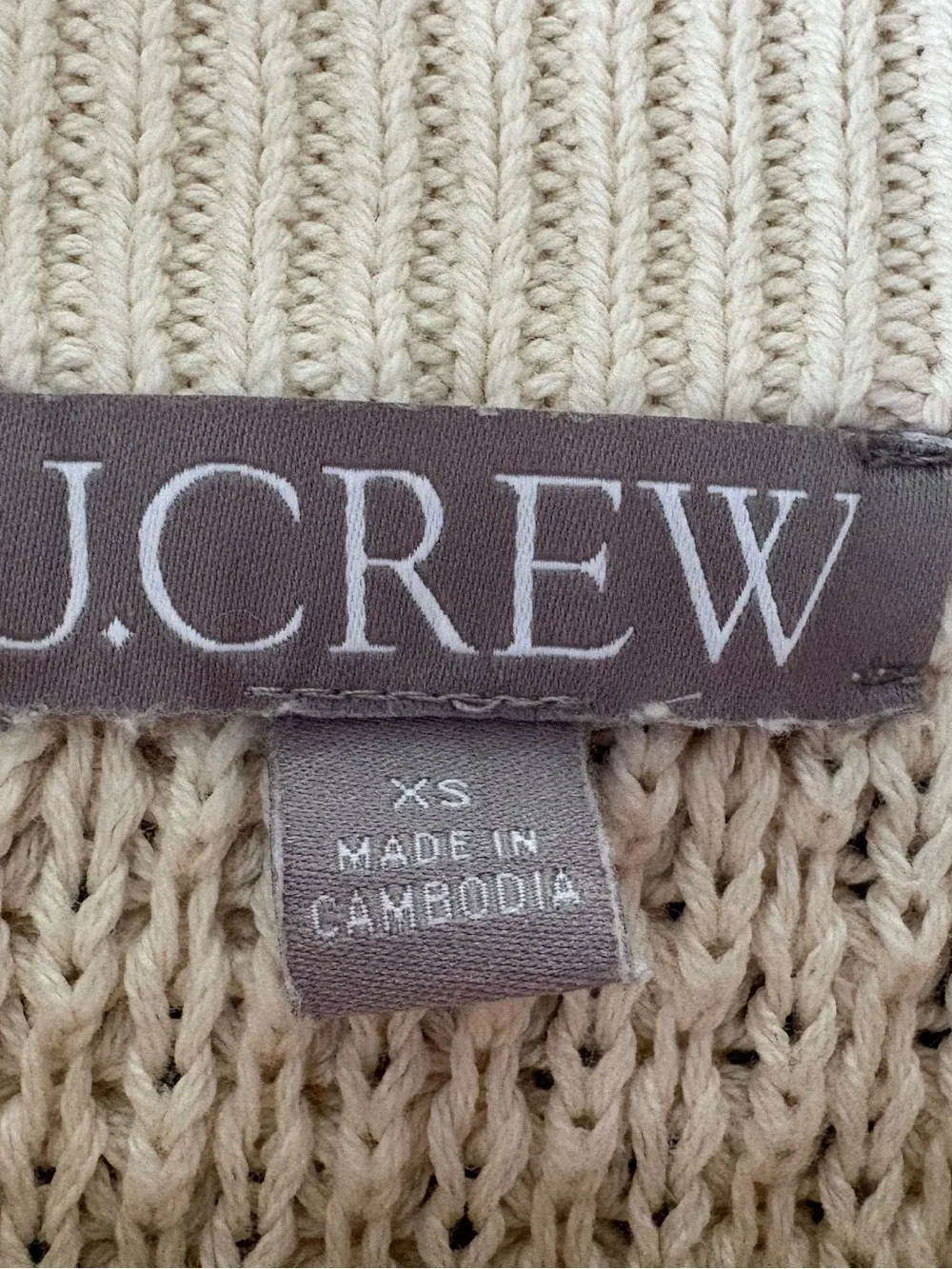 J. Crew Ivory 100% Cotton Crew Neck Cable Knit Sweater Size XS Preppy Classic